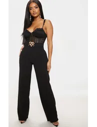 Shape Black Lace Mesh Stripe Bodysuit - 3