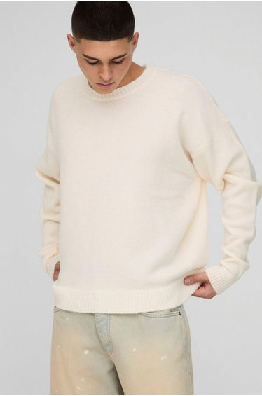 Oversized Boxy Brushed Knitted Jumper - ecru