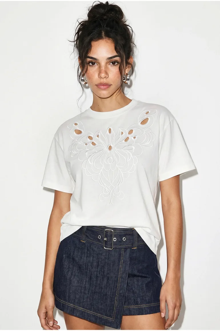 LUCCI Embroidered Cotton Crew Neck T-Shirt - 1
