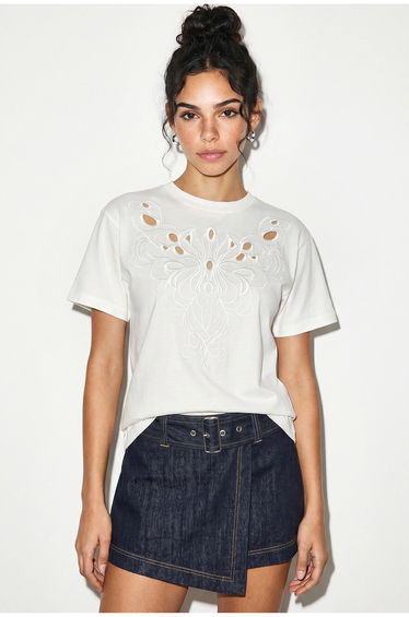 LUCCI Embroidered Cotton Crew Neck T-Shirt