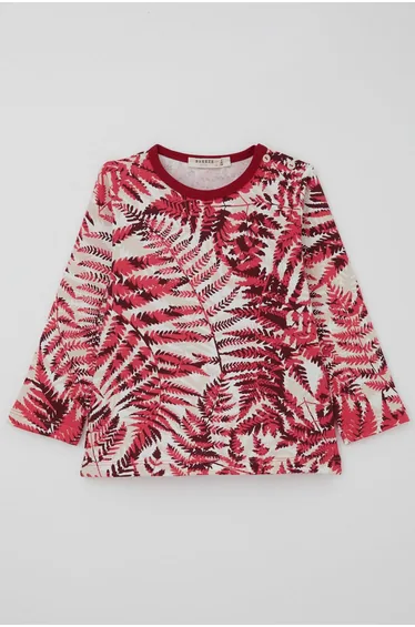 Baby Girl Pajama Set, Forest Theme, Leaf Pattern, Burgundy