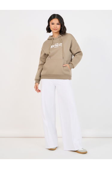 Regular Fit Slogan Printh Hoodie with Front Pocket