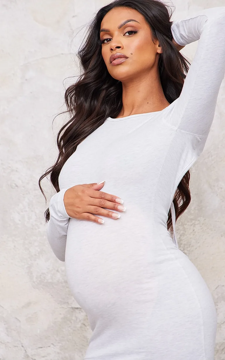 Maternity Grey Marl Cotton Tie Scoop Back Mini Dress - 3