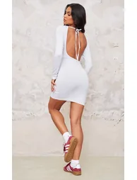 Maternity Grey Marl Cotton Tie Scoop Back Mini Dress - 1