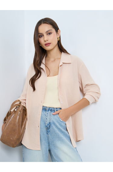 Beige Long Sleeve Button-Up Shirt