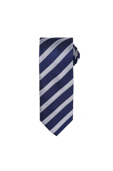 Premier Mens Waffle Stripe Formal Business Tie - Navy/Silver