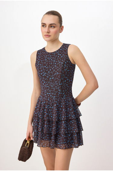Multicolored Floral Fitted/Sleeveless Ruffle Tight Leg Tulle Knitted Jumpsuit