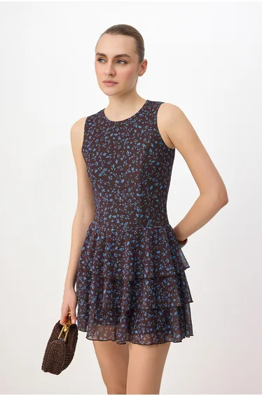 Multicolored Floral Fitted/Sleeveless Ruffle Tight Leg Tulle Knitted Jumpsuit