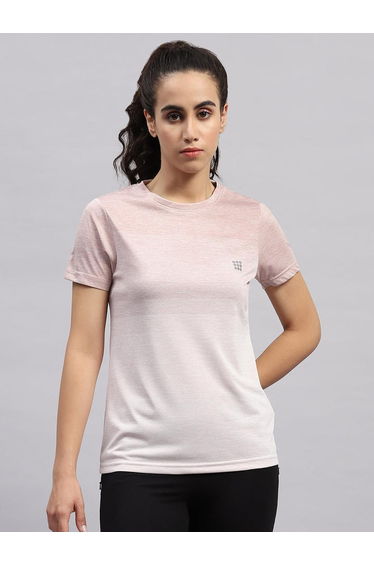 Women Pink Ombre Round Neck Short Sleeve Top