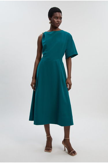 Petite Soft Tailored Trim Detail Full Skirt Midi Dress