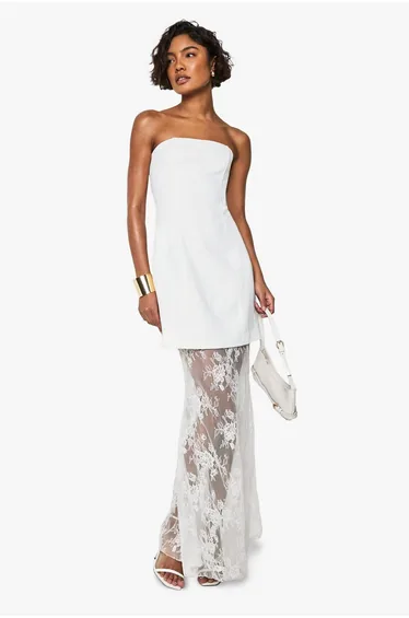 Tall 2 in 1 Lace Fit and Flare Maxi Dress - white