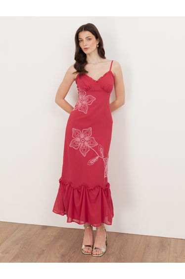 Maya Hot Pink Floral Embroidered Cami Maxi Dress