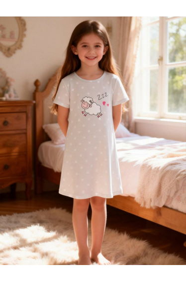Girls Grey Sheep Print Nightdress