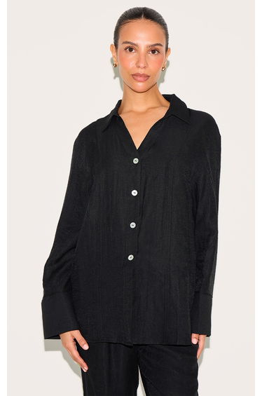 Petite Black Woven Oversized Shirt