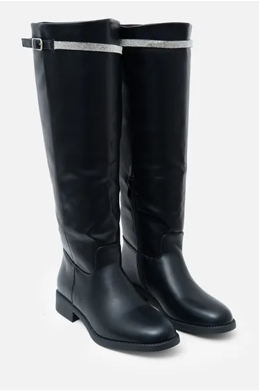 Lemonade Crystal Reign Rider Calf Boots Black