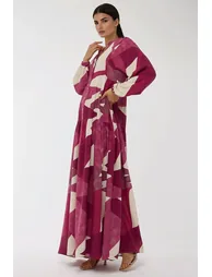 فستان ماكسي بأكمام طويلة بطبعة  - 3