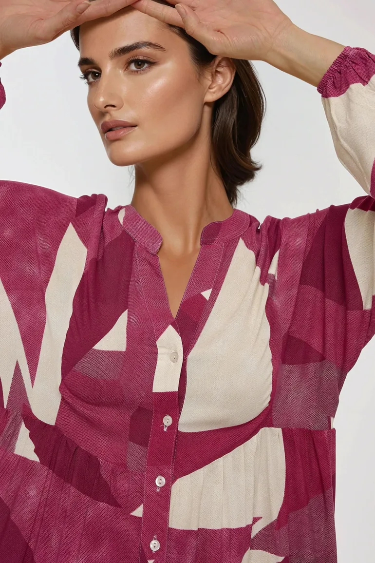 فستان ماكسي بأكمام طويلة بطبعة  - 5