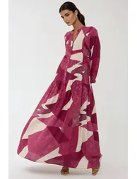 فستان ماكسي بأكمام طويلة بطبعة  - 2