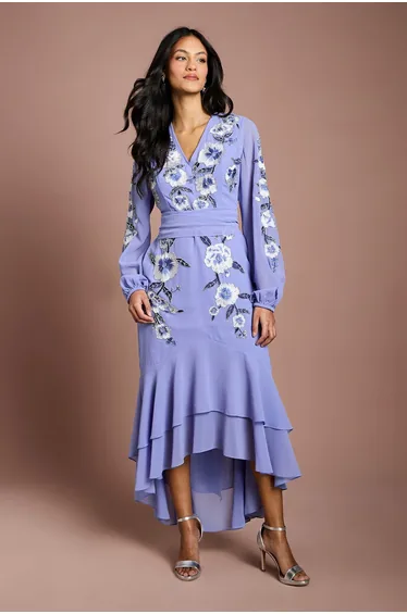 Petite Sequin Embellished And Embroidered Hi-Lo Maxi Dress