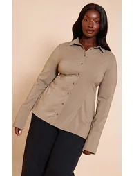 Plus Brown Chiffon Fitted Shirt