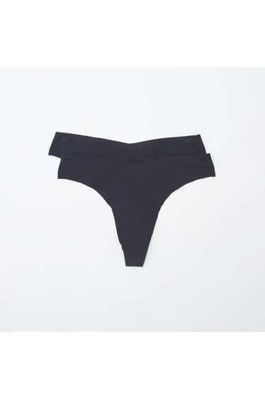 Pack of 2 pairs of seamless microfibre tanga briefs BLACK