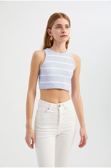 Striped Crew Neck Crop Top