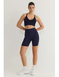 Black-Navy Seamless Shorts Sports Tights - 2