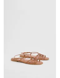 Clara Faux Leather Strappy Open Toe Flat Sandals
