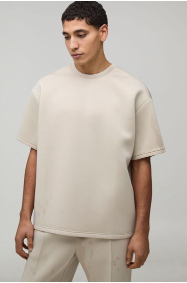 Oversized Bonded Scuba T-Shirt - stone