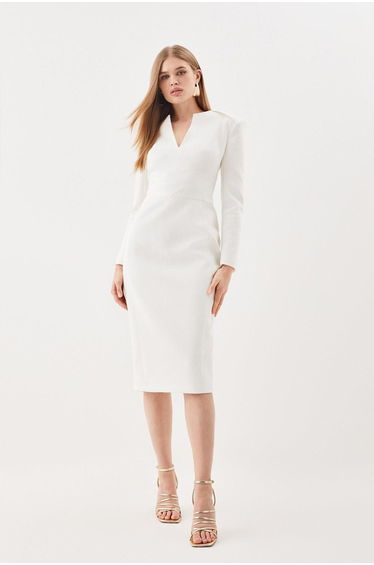 Compact Stretch Waist Detail Tailored Midi Dress