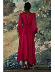 Organza 3D Flower V-Neck Midi Dress - 11