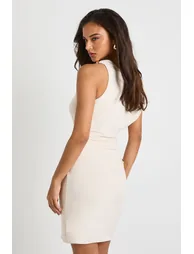 Asymmetric Trim Detail Mini Dress - cream - 2