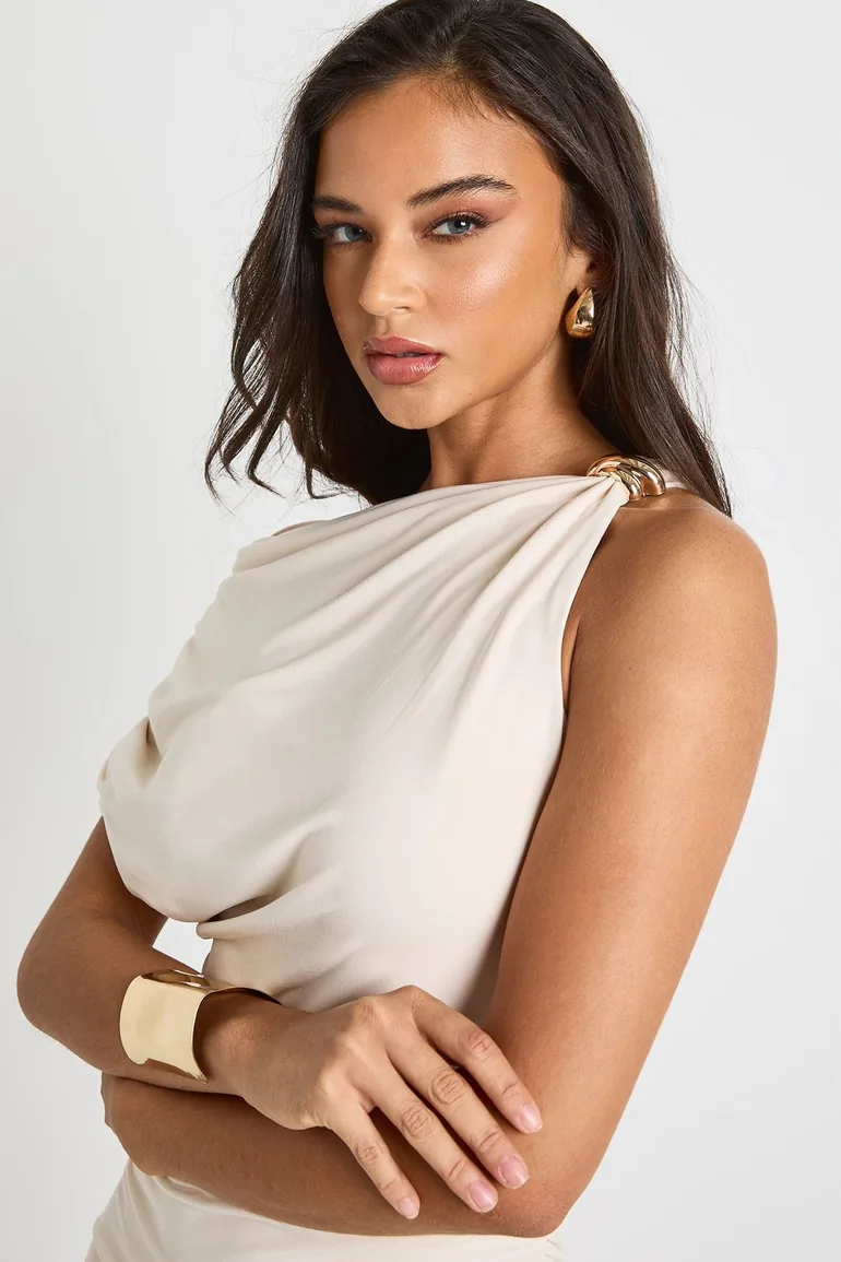 Asymmetric Trim Detail Mini Dress - cream - 3
