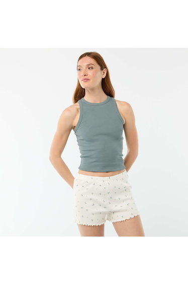 All-over 'flower' print cotton pyjama shorts WHITE