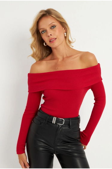 Women's Red Madonna Collar Camisole Blouse