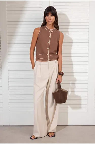 Light Brown Premium Yarn/Exclusive Yarn Crew Neck Re Color Block Nce Blouse