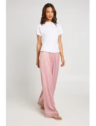 Tall Satin Lace Trim Wide Leg Trousers - blush - 2