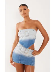 Faded Mid Blue Wash Belted Denim Top
