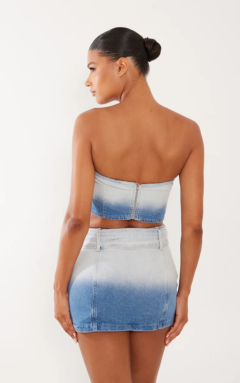 Faded Mid Blue Wash Belted Denim Top - 1