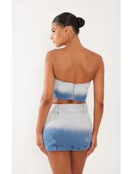 Faded Mid Blue Wash Belted Denim Top - 1
