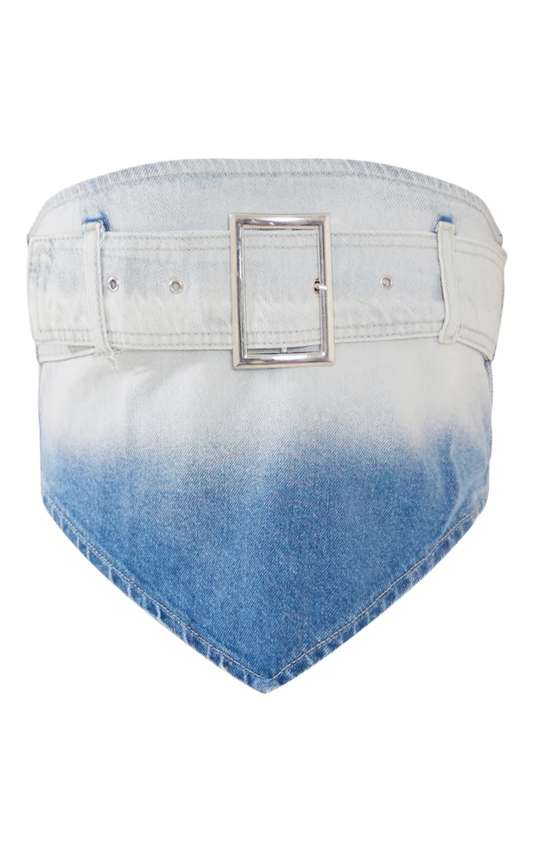 Faded Mid Blue Wash Belted Denim Top - 4