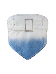 Faded Mid Blue Wash Belted Denim Top - 4