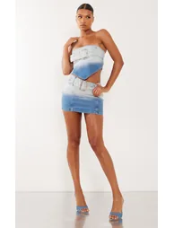 Faded Mid Blue Wash Belted Denim Top - 2