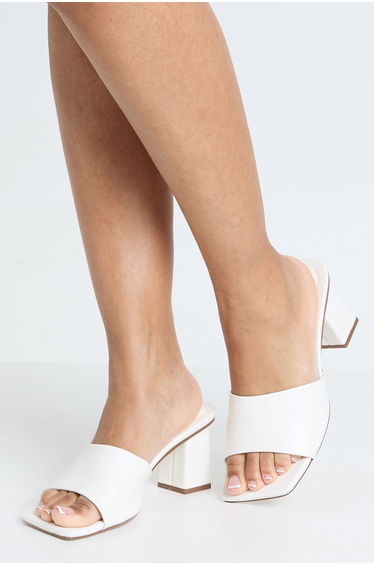 Low Block Heeled Mules - white