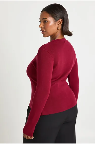 كارديغان بوهو أحمر بأكمام طويلة - للمقاسات الكبيرة