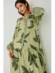 Printed Long Sleeve Viscose Maxi Dress - 3