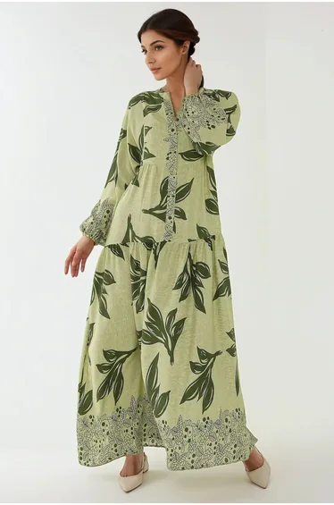 Printed Long Sleeve Viscose Maxi Dress