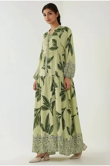 Printed Long Sleeve Viscose Maxi Dress