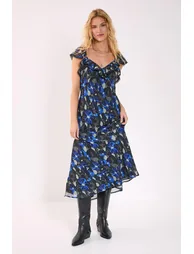 Floral Chiffon Lace Trim Cap Sleeve Maxi Dress
