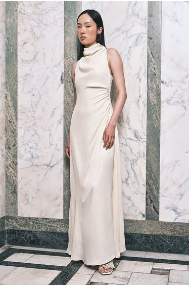 Satin Viscose Drape Cowl Neck Maxi Dress